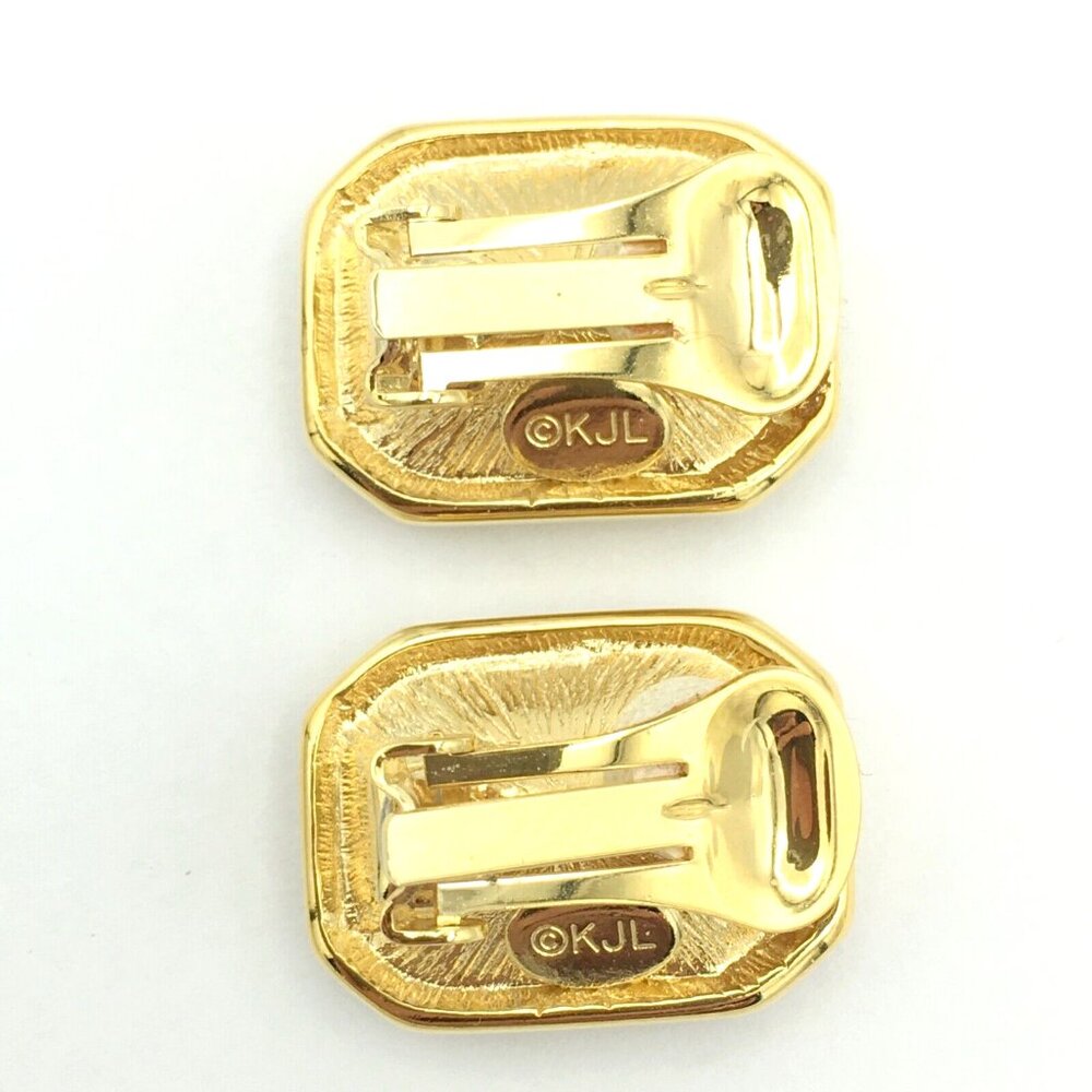 KENNETH JAY LANE multicolor rhinestone clip earrings - vtg gold-tone rectangular - Picture 8 of 9